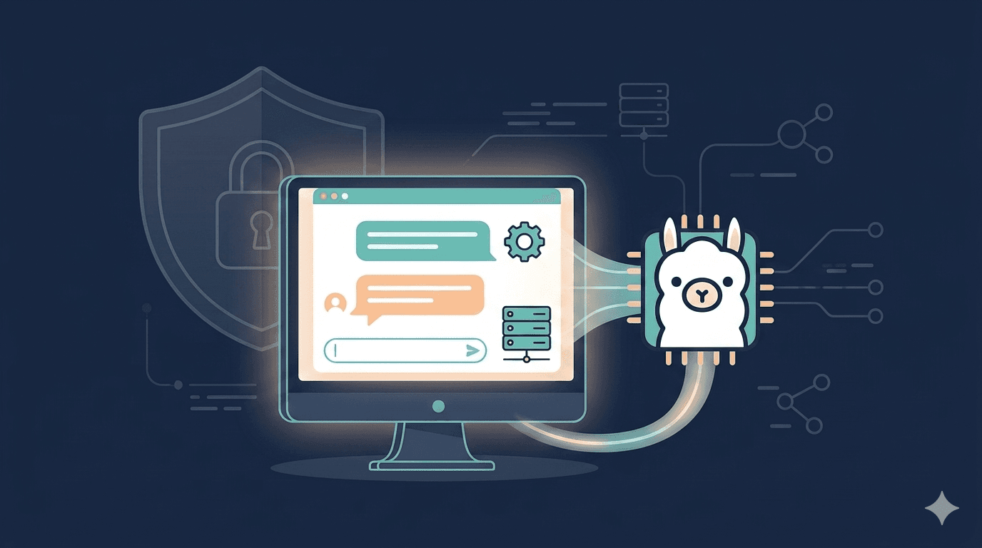 Open WebUI and Ollama logos on a dark technical background representing private self-hosted AI.